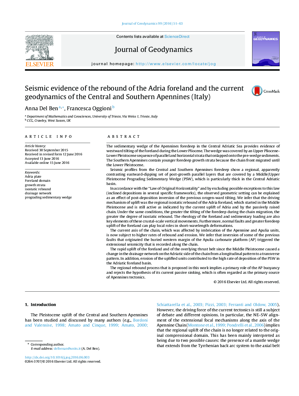 عکس صفحه اول مقاله: Seismic evidence of the rebound of the Adria foreland and the current geodynamics of the Central and Southern Apennines (Italy) Seismic evidence of the rebound of the Adria foreland and the current geodynamics of the Central and Southern Apennines (Italy)