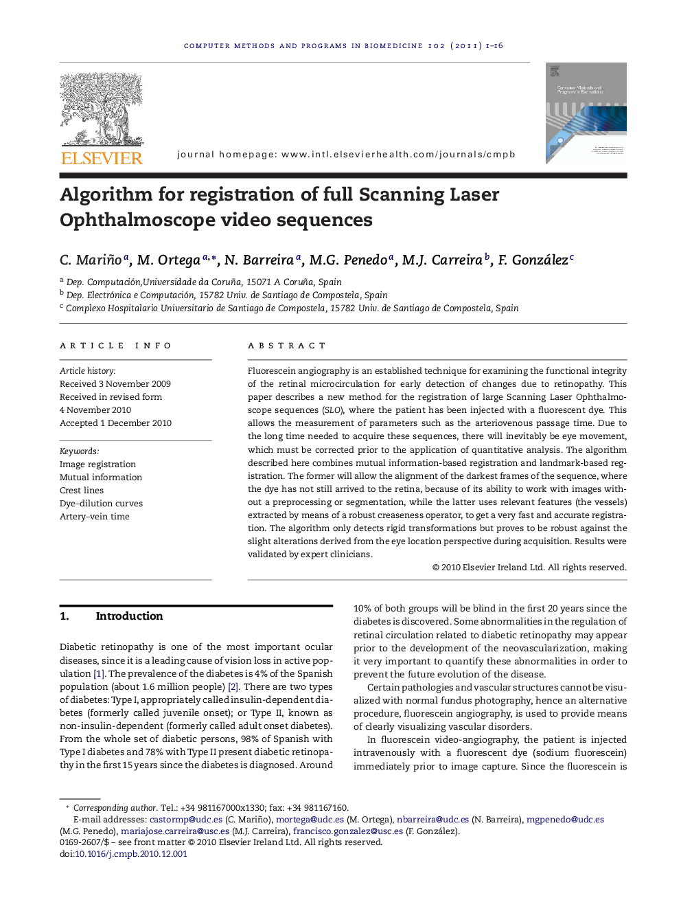 Algorithm for registration of full Scanning Laser Ophthalmoscope video sequences