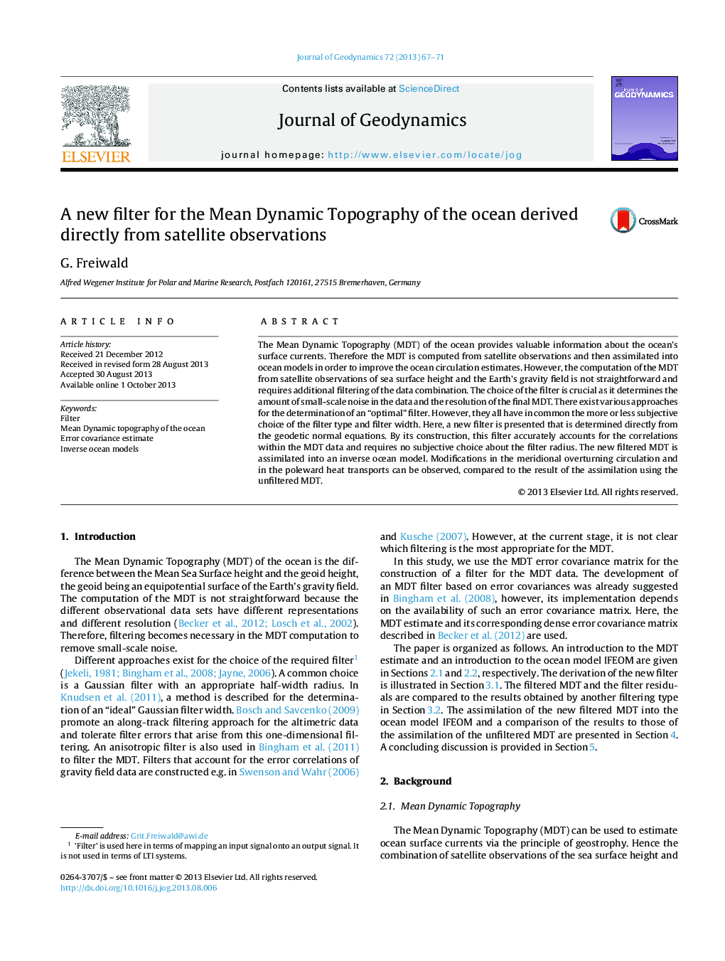 A new filter for the Mean Dynamic Topography of the ocean derived directly from satellite observations