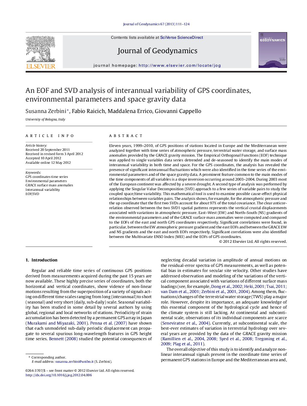 An EOF and SVD analysis of interannual variability of GPS coordinates, environmental parameters and space gravity data