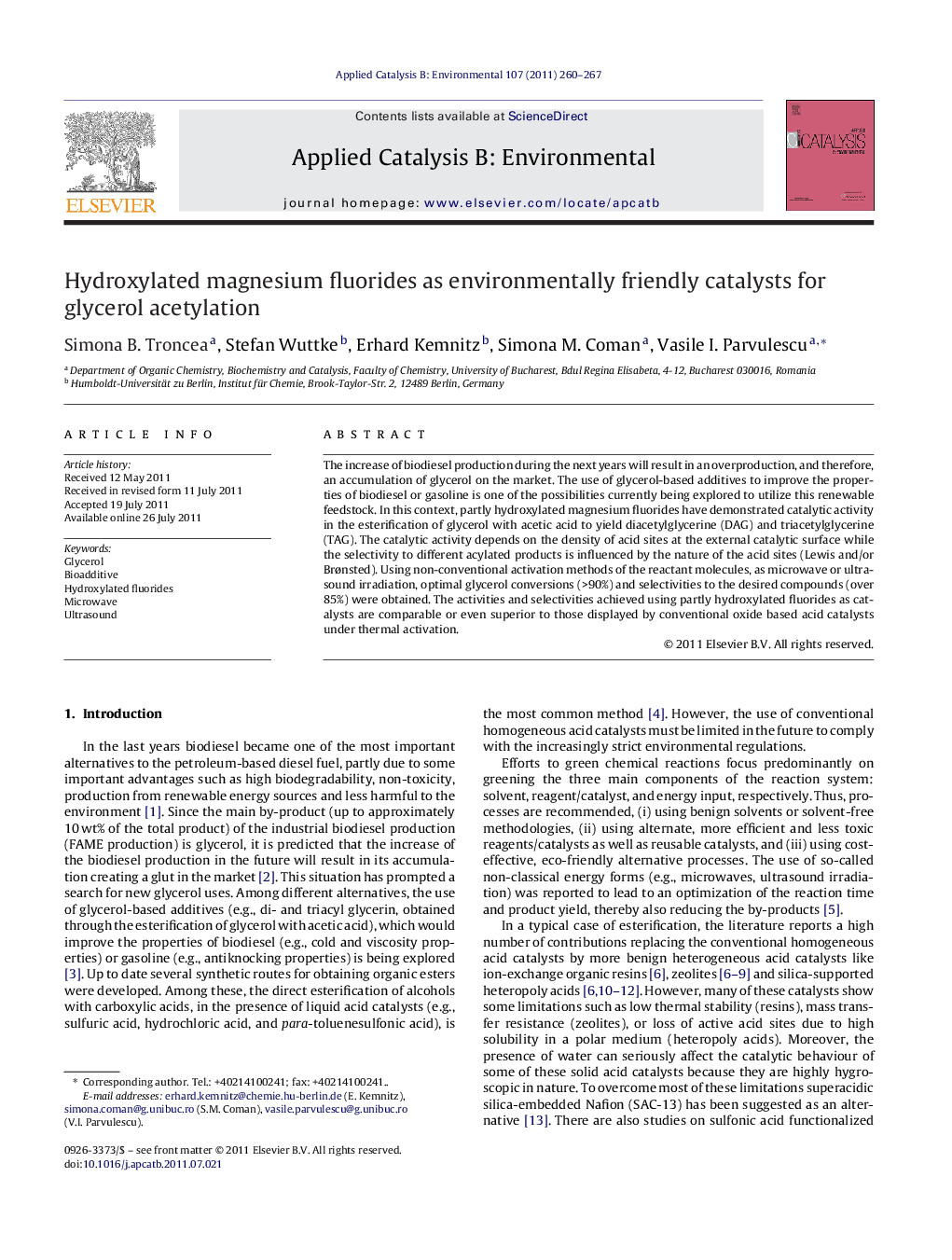 عکس صفحه اول مقاله: Hydroxylated magnesium fluorides as environmentally friendly catalysts for glycerol acetylation Hydroxylated magnesium fluorides as environmentally friendly catalysts for glycerol acetylation