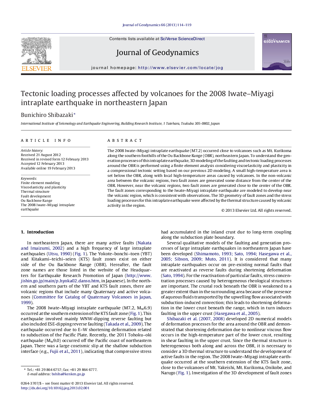 Tectonic loading processes affected by volcanoes for the 2008 Iwate-Miyagi intraplate earthquake in northeastern Japan