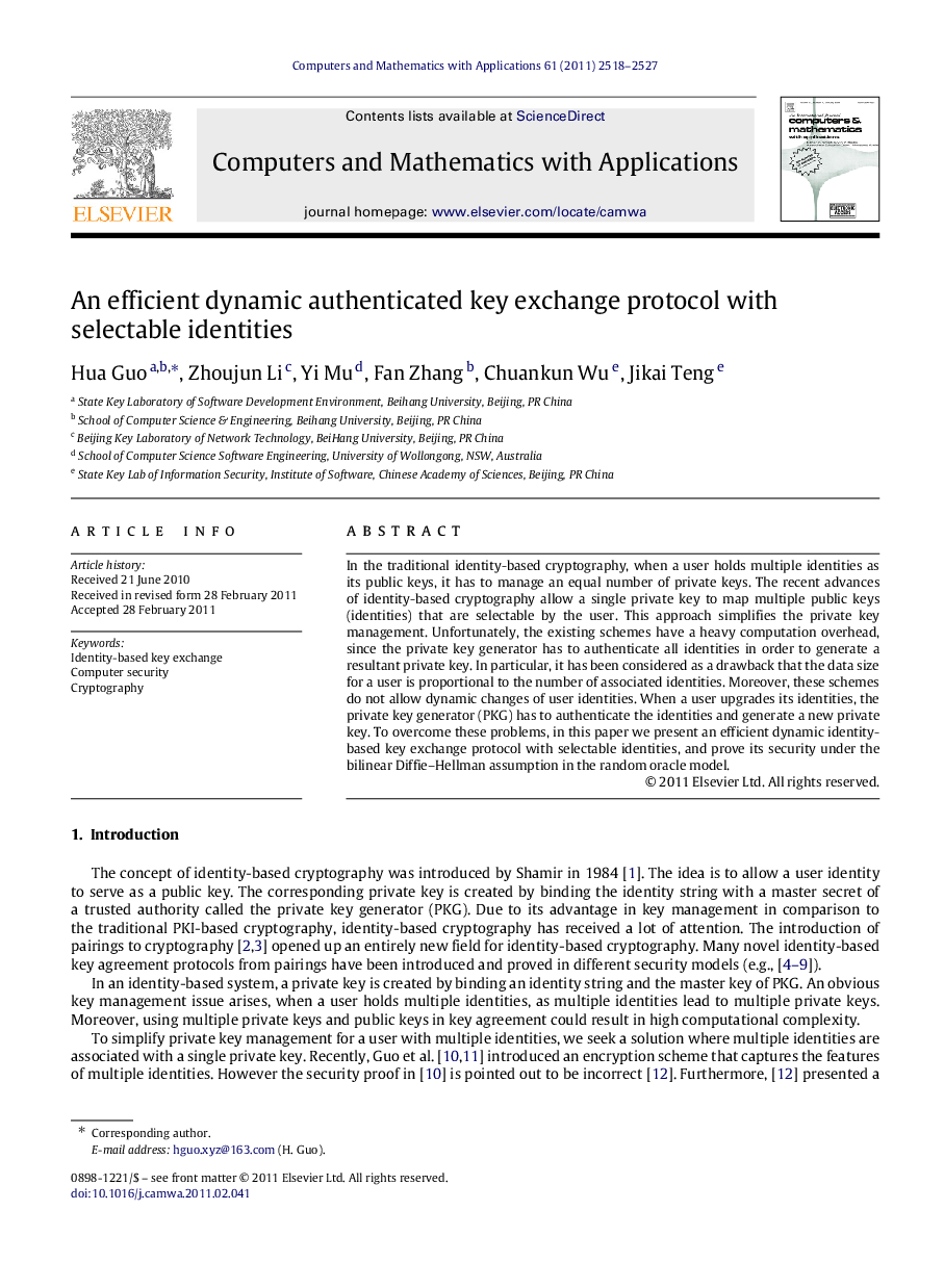 An efficient dynamic authenticated key exchange protocol with selectable identities