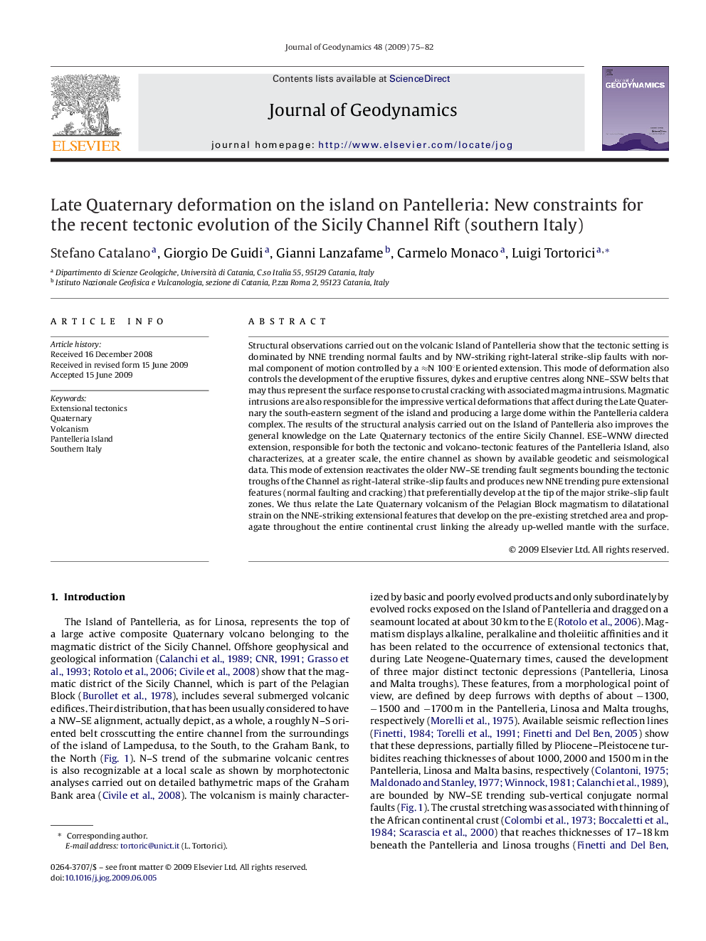 Late Quaternary deformation on the island on Pantelleria: New constraints for the recent tectonic evolution of the Sicily Channel Rift (southern Italy)