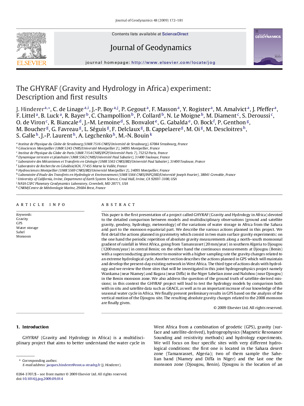 The GHYRAF (Gravity and Hydrology in Africa) experiment: Description and first results