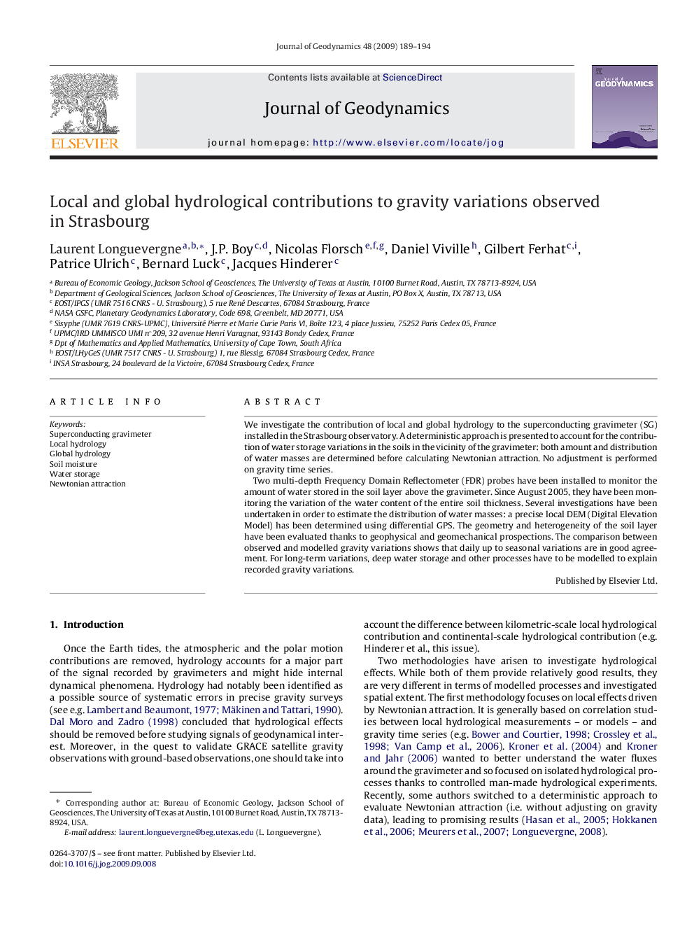 Local and global hydrological contributions to gravity variations observed in Strasbourg