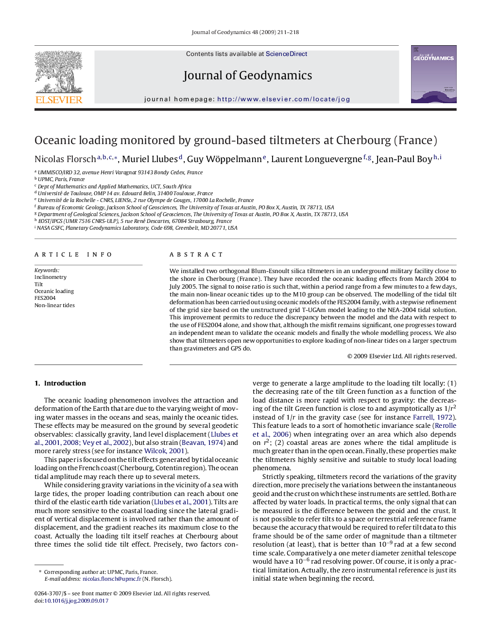 Oceanic loading monitored by ground-based tiltmeters at Cherbourg (France)