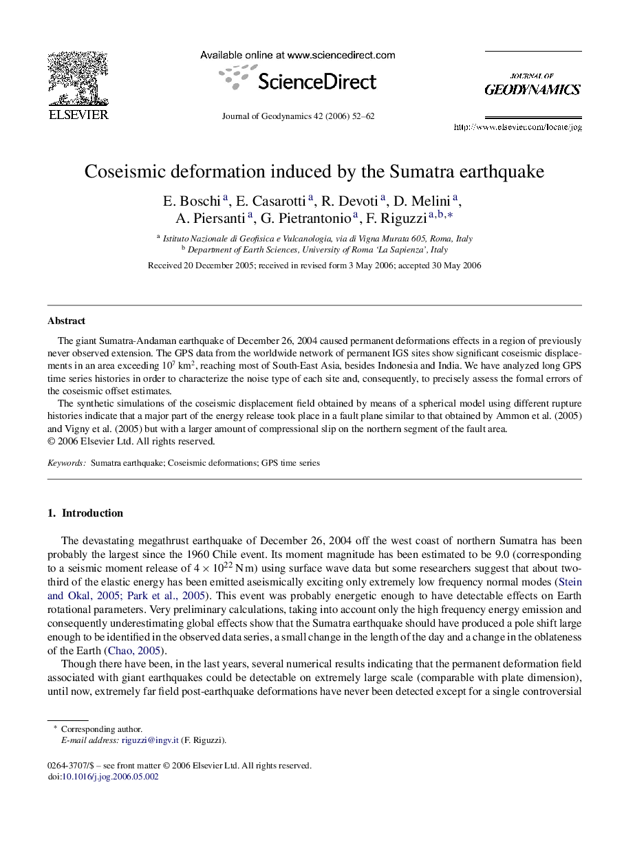 Coseismic deformation induced by the Sumatra earthquake