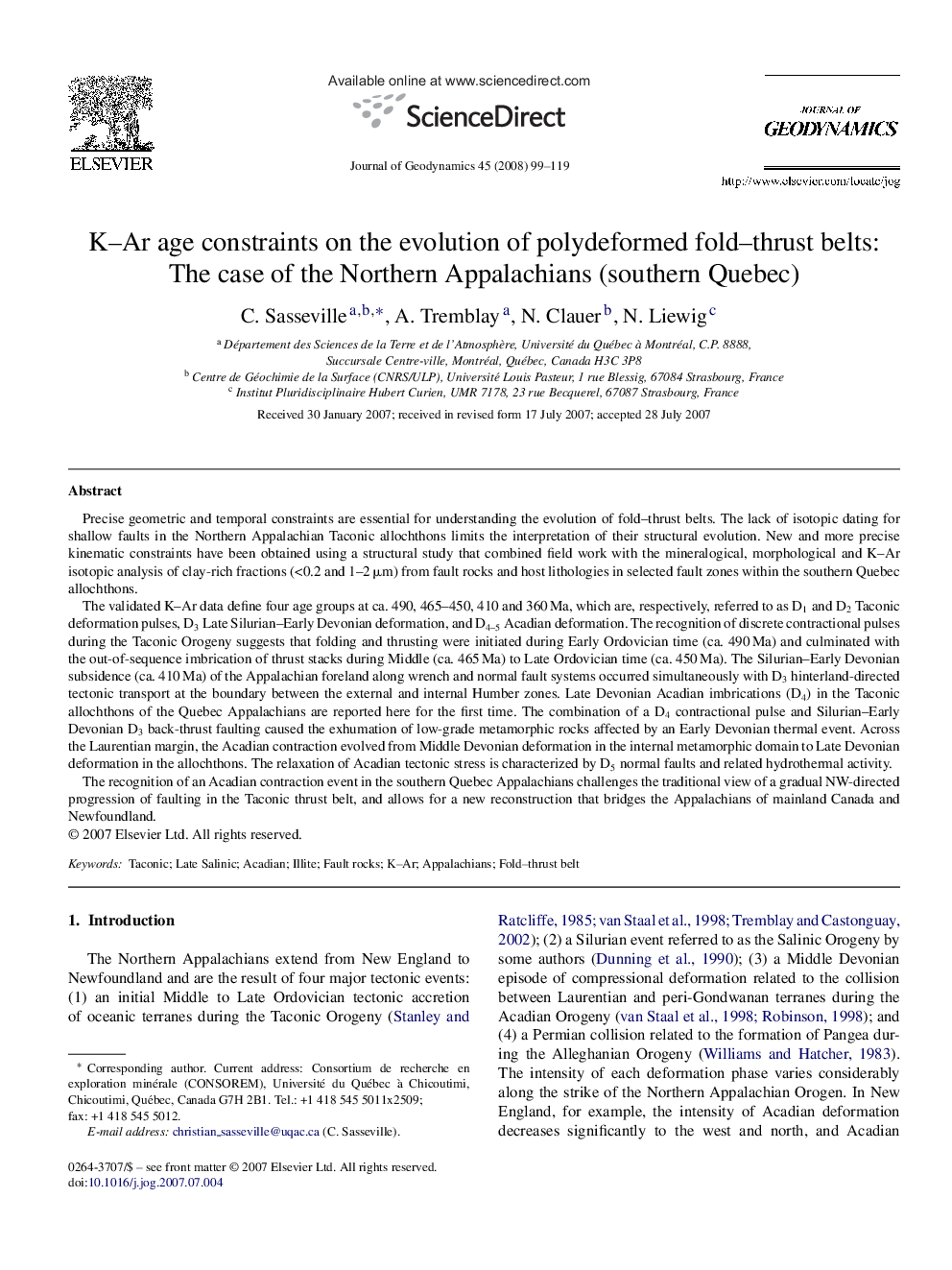 K–Ar age constraints on the evolution of polydeformed fold–thrust belts: The case of the Northern Appalachians (southern Quebec)