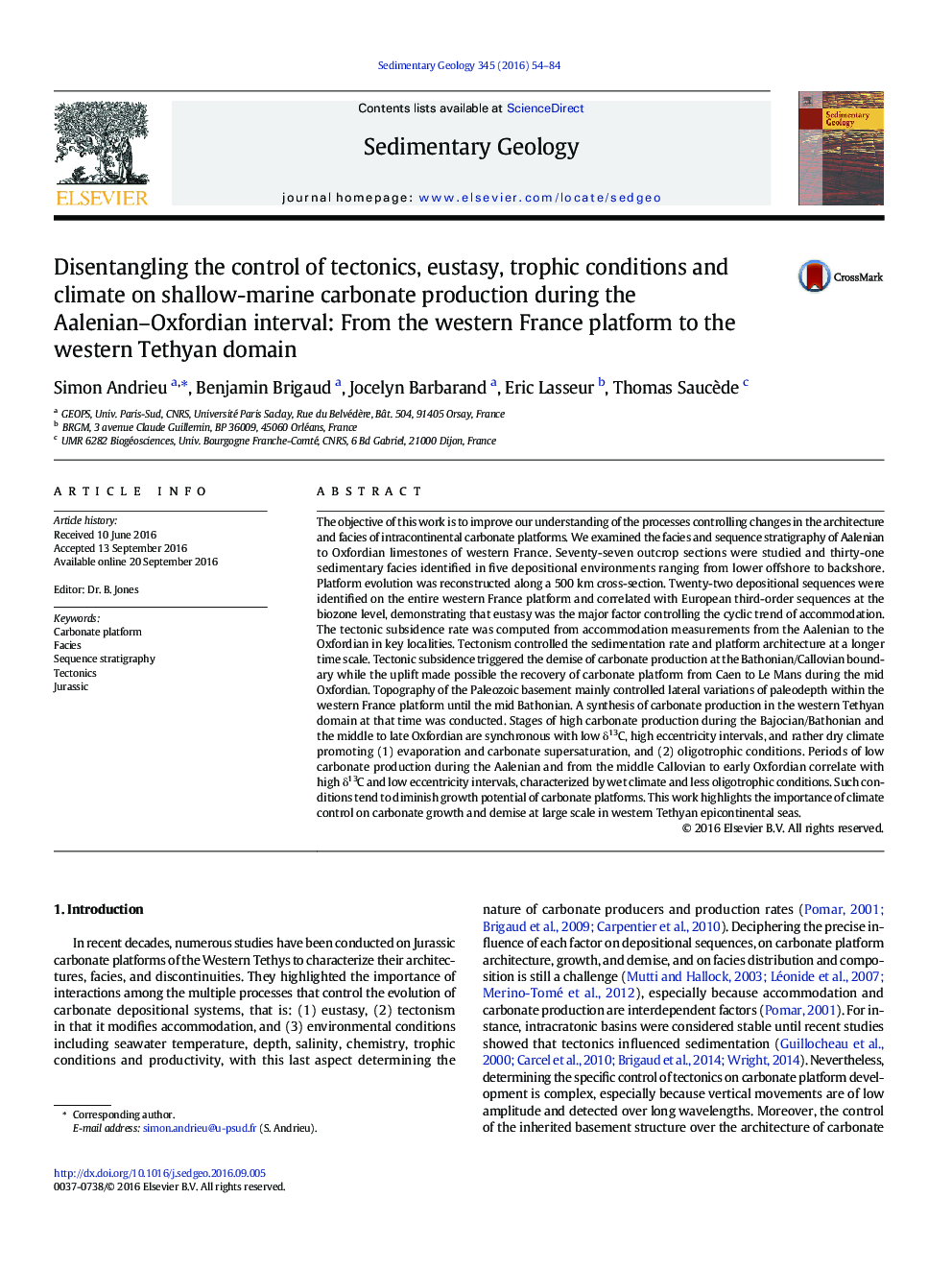 Disentangling the control of tectonics, eustasy, trophic conditions and climate on shallow-marine carbonate production during the Aalenian–Oxfordian interval: From the western France platform to the western Tethyan domain