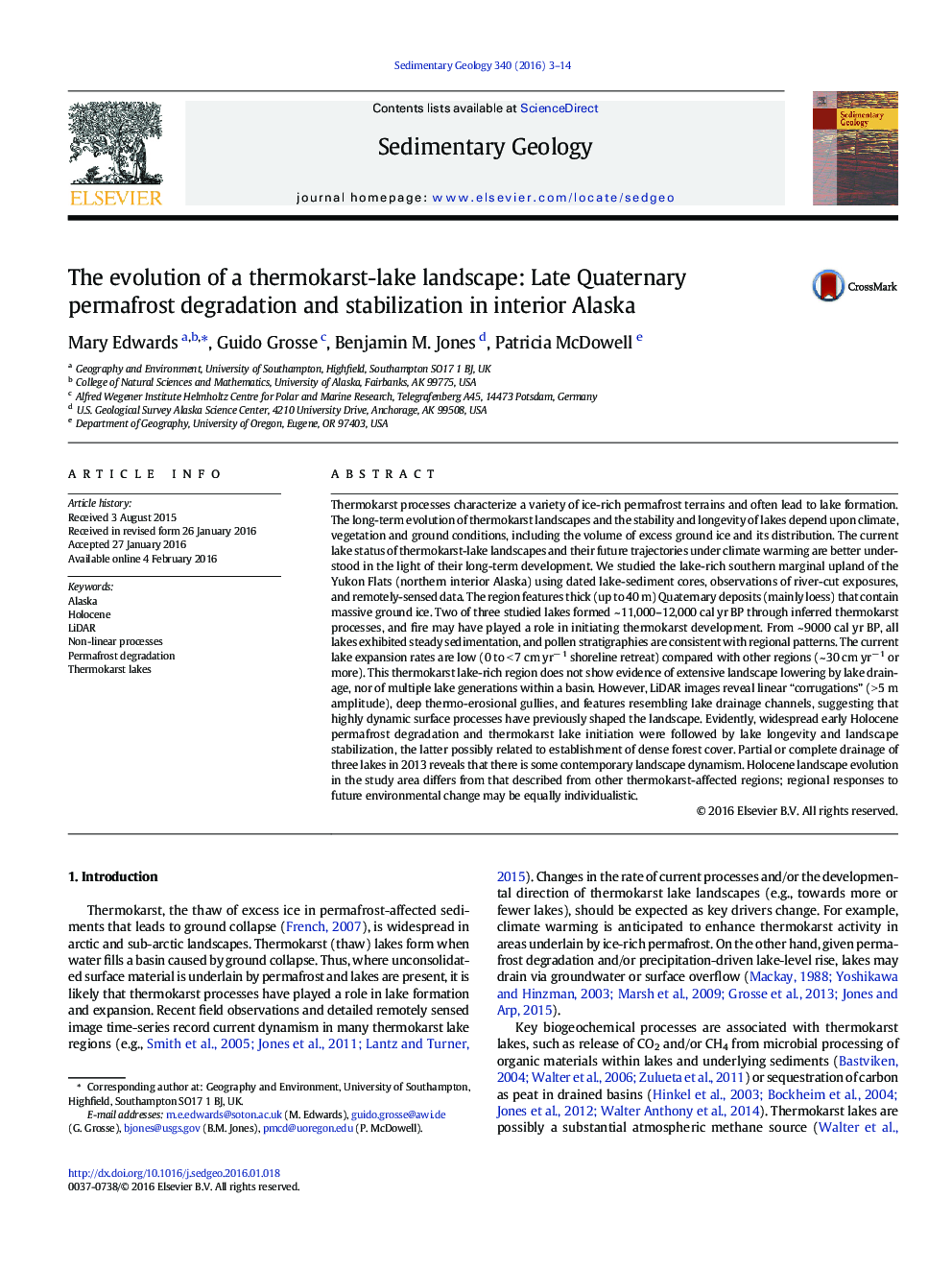 The evolution of a thermokarst-lake landscape: Late Quaternary permafrost degradation and stabilization in interior Alaska