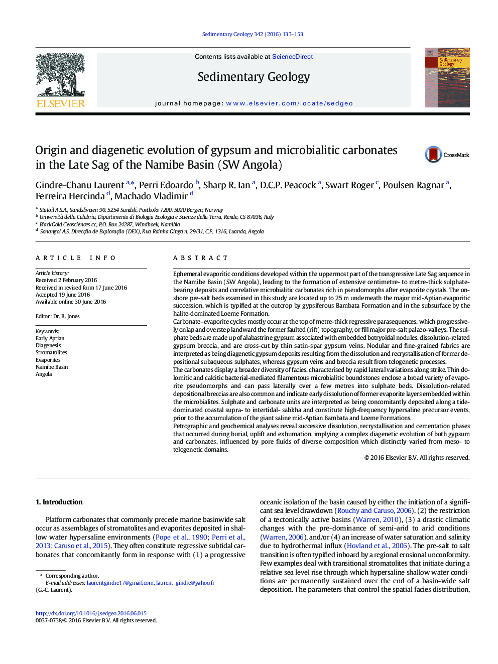 Origin and diagenetic evolution of gypsum and microbialitic carbonates in the Late Sag of the Namibe Basin (SW Angola)