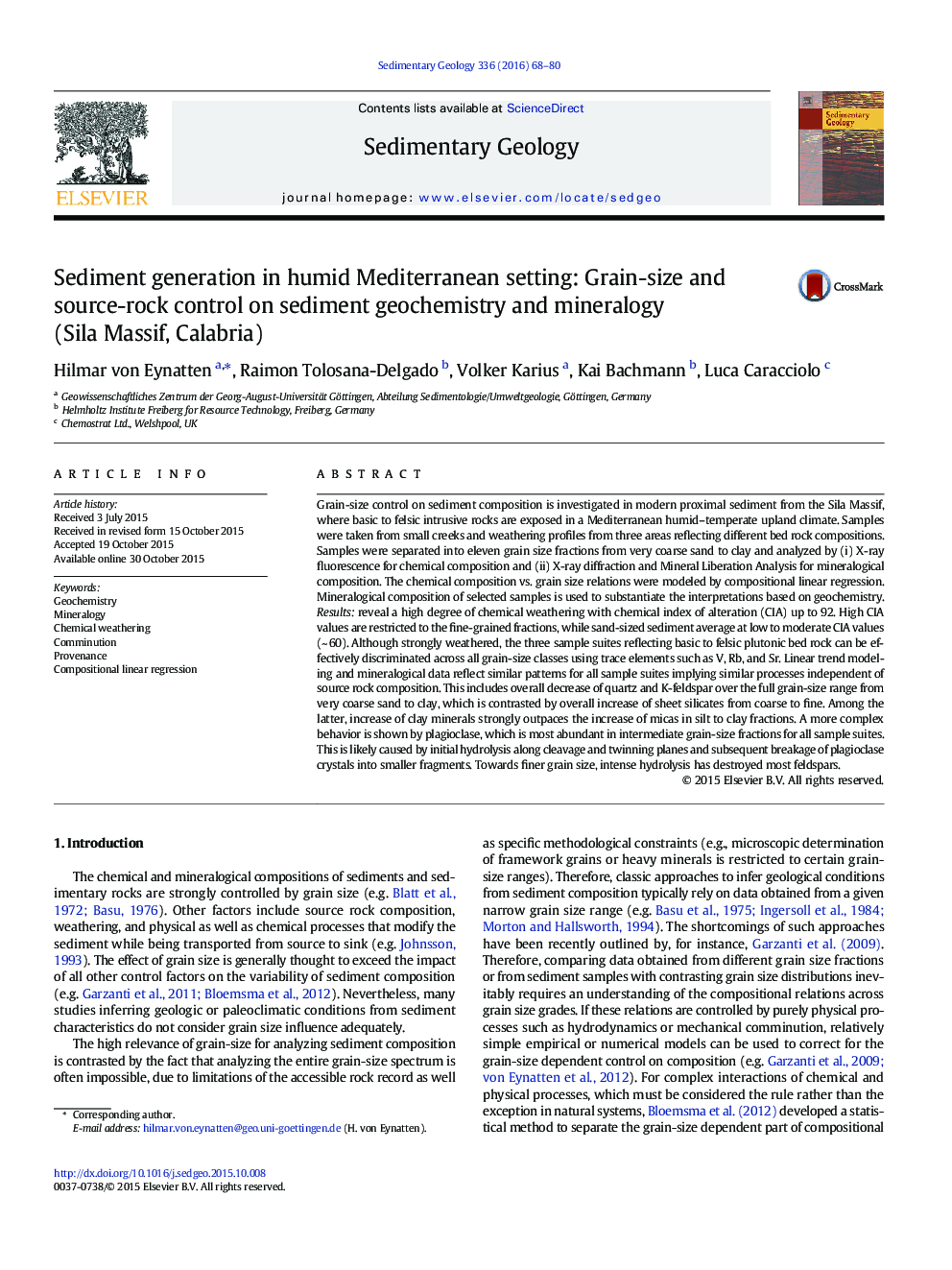 Sediment generation in humid Mediterranean setting: Grain-size and source-rock control on sediment geochemistry and mineralogy (Sila Massif, Calabria)