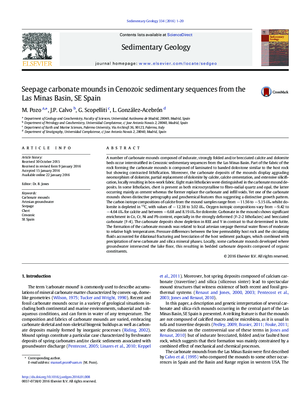 Seepage carbonate mounds in Cenozoic sedimentary sequences from the Las Minas Basin, SE Spain