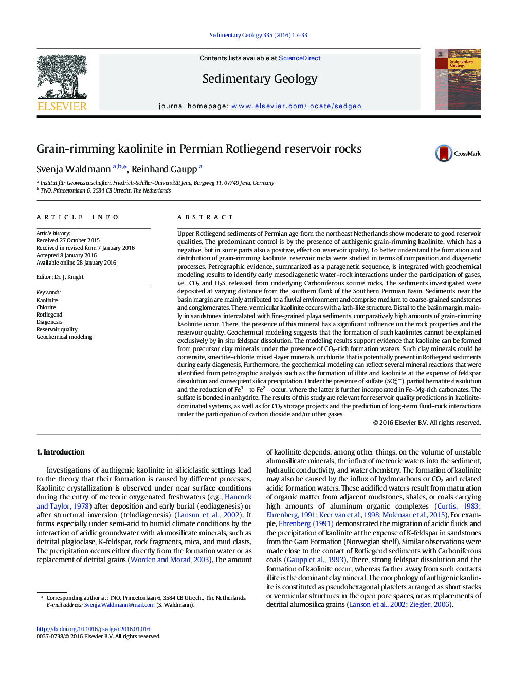 Grain-rimming kaolinite in Permian Rotliegend reservoir rocks