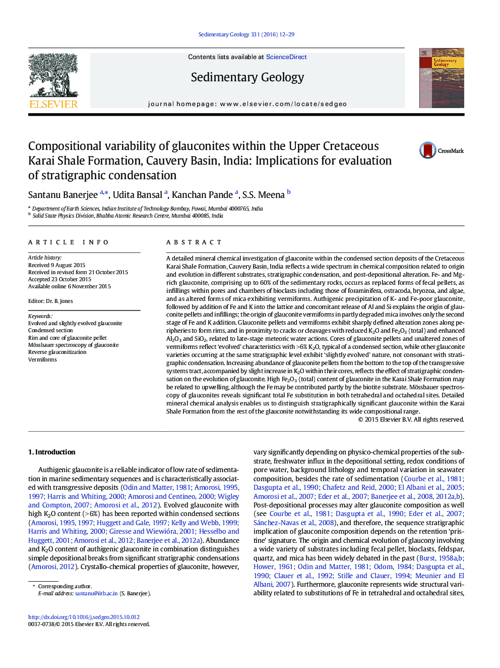 تنوع ترکیب گلوکونیت ها در سازند شیلر کراس در کراس، حوضه کوره، هند: پیامدهای ارزیابی تراکم کششی 
