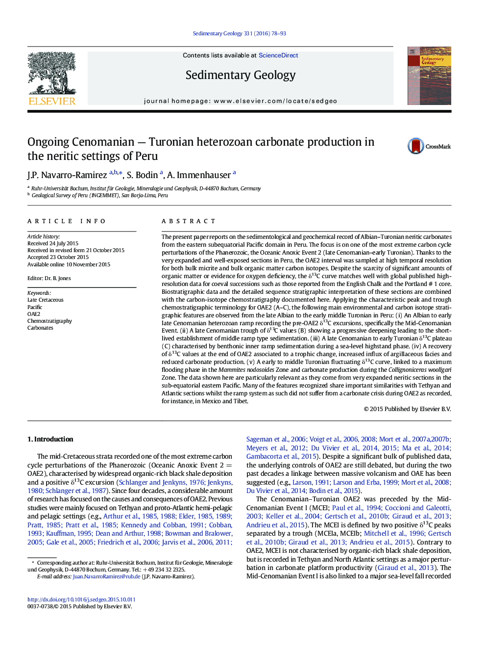 Ongoing Cenomanian — Turonian heterozoan carbonate production in the neritic settings of Peru