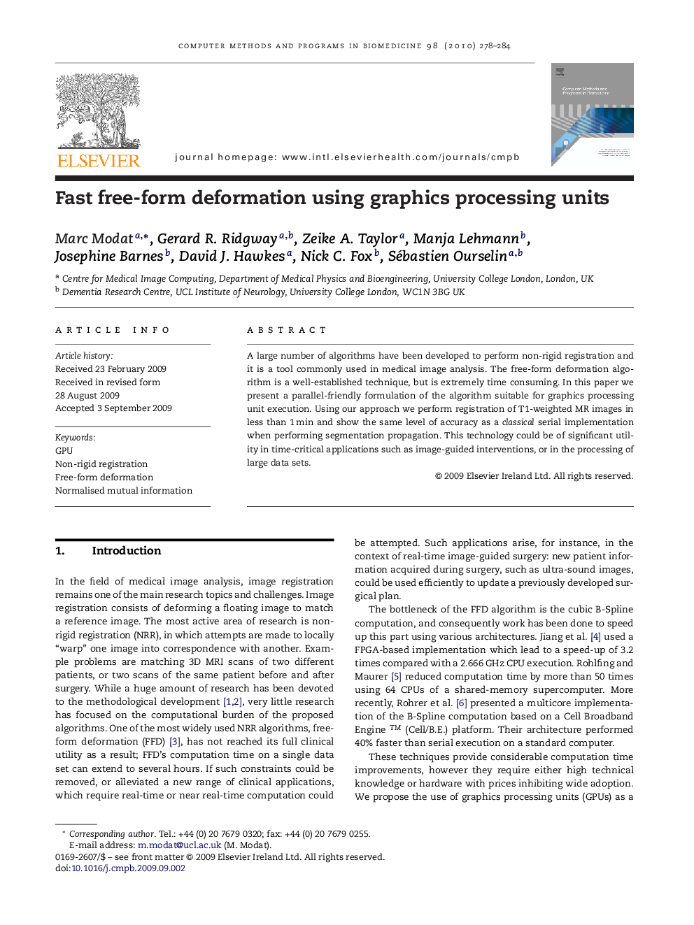 Fast free-form deformation using graphics processing units