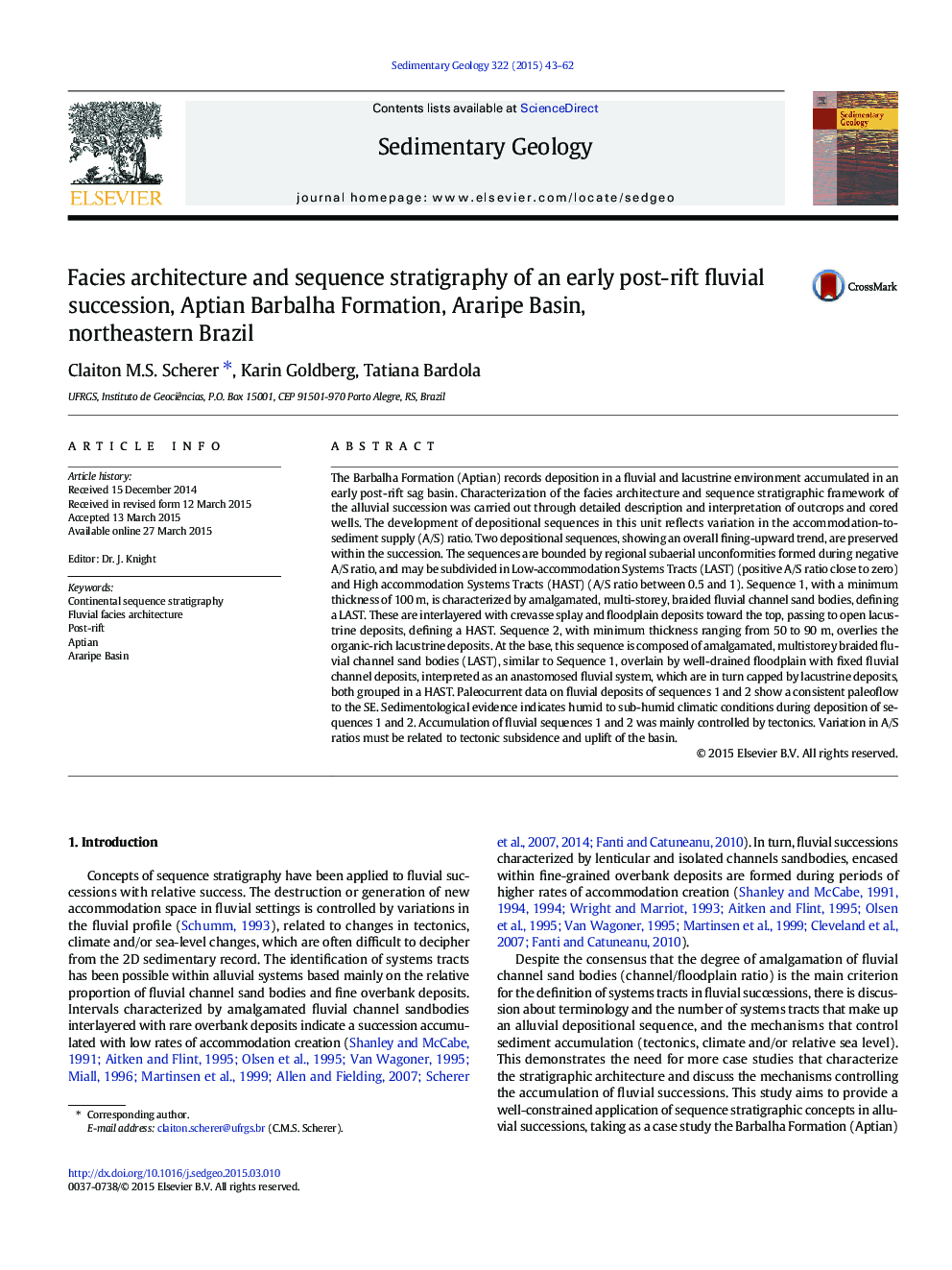 Facies architecture and sequence stratigraphy of an early post-rift fluvial succession, Aptian Barbalha Formation, Araripe Basin, northeastern Brazil