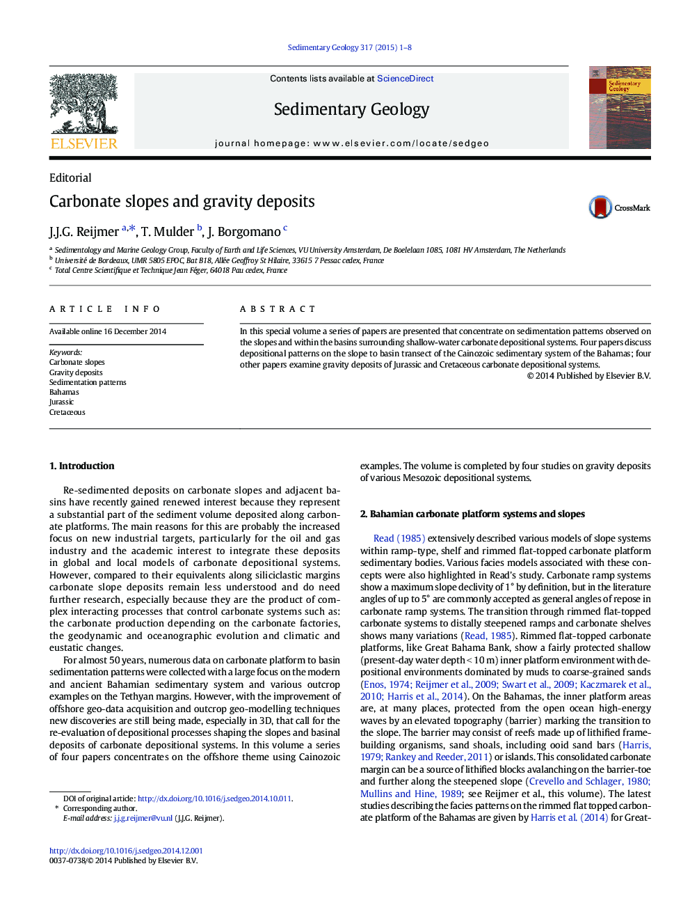 Carbonate slopes and gravity deposits