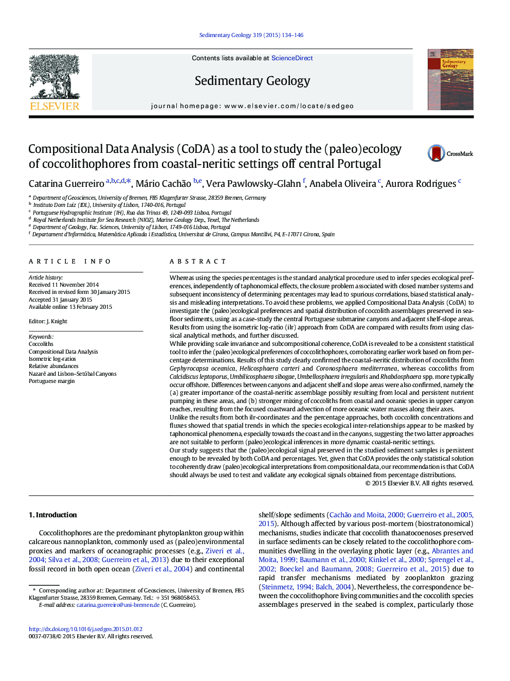 Compositional Data Analysis (CoDA) as a tool to study the (paleo)ecology of coccolithophores from coastal-neritic settings off central Portugal