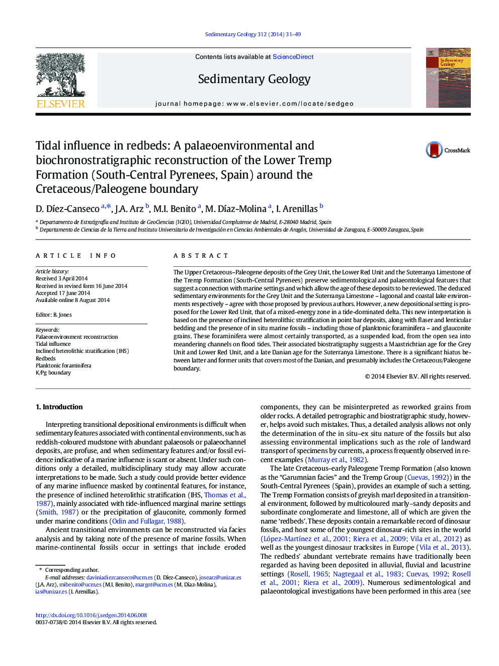 Tidal influence in redbeds: A palaeoenvironmental and biochronostratigraphic reconstruction of the Lower Tremp Formation (South-Central Pyrenees, Spain) around the Cretaceous/Paleogene boundary