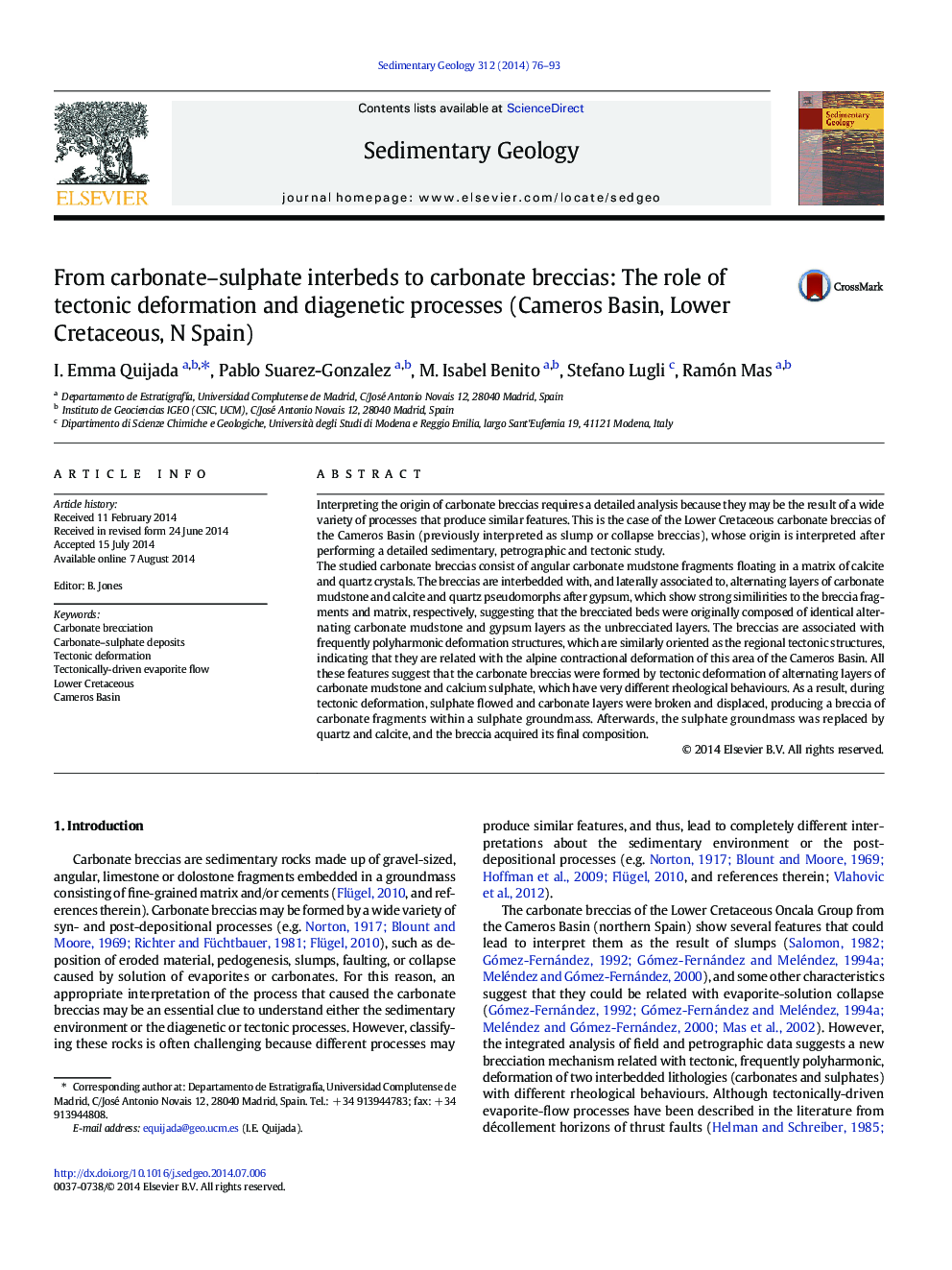 From carbonate–sulphate interbeds to carbonate breccias: The role of tectonic deformation and diagenetic processes (Cameros Basin, Lower Cretaceous, N Spain)