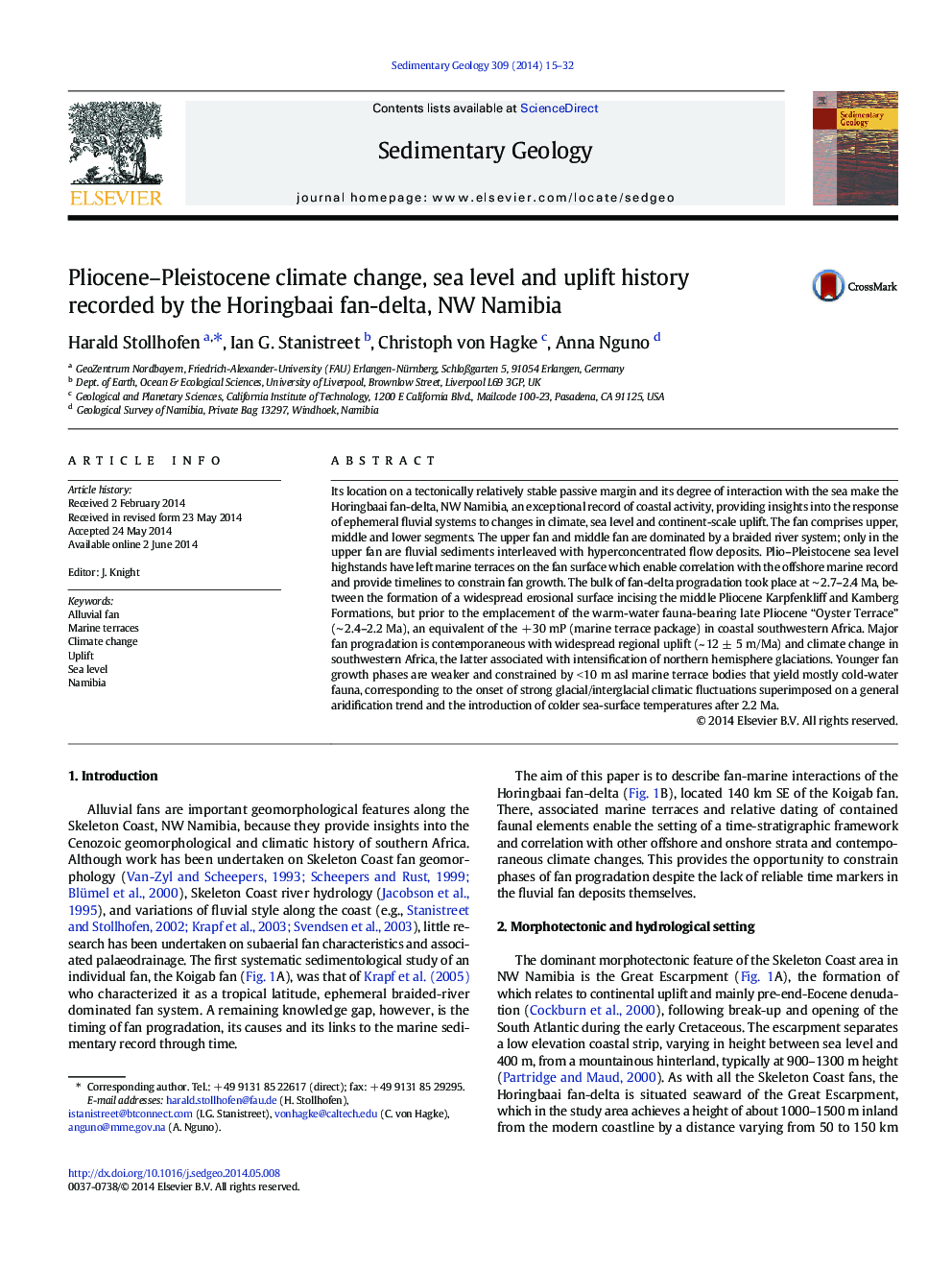 Pliocene–Pleistocene climate change, sea level and uplift history recorded by the Horingbaai fan-delta, NW Namibia