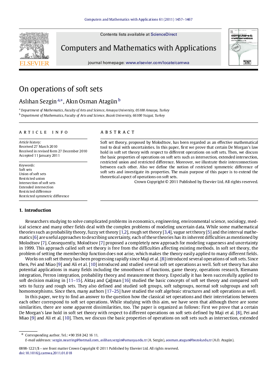 On operations of soft sets