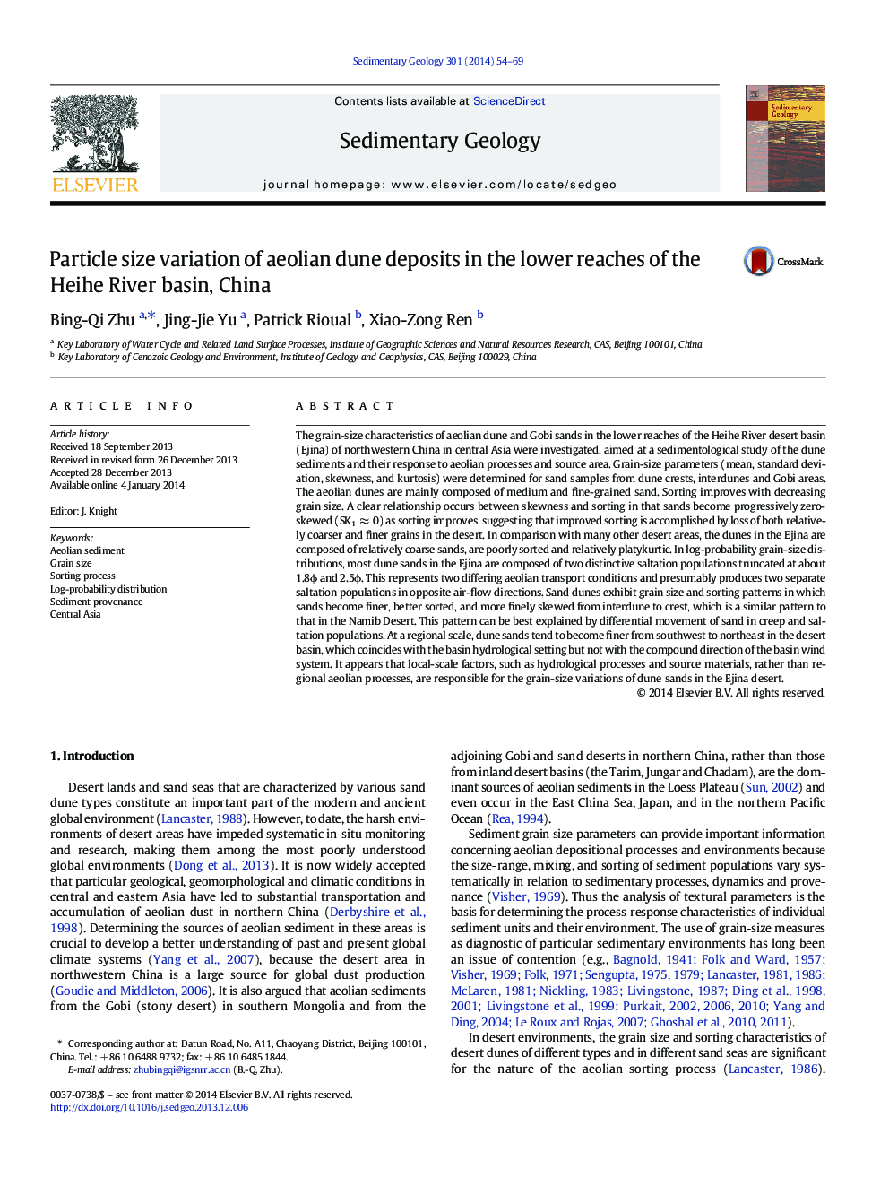 Particle size variation of aeolian dune deposits in the lower reaches of the Heihe River basin, China