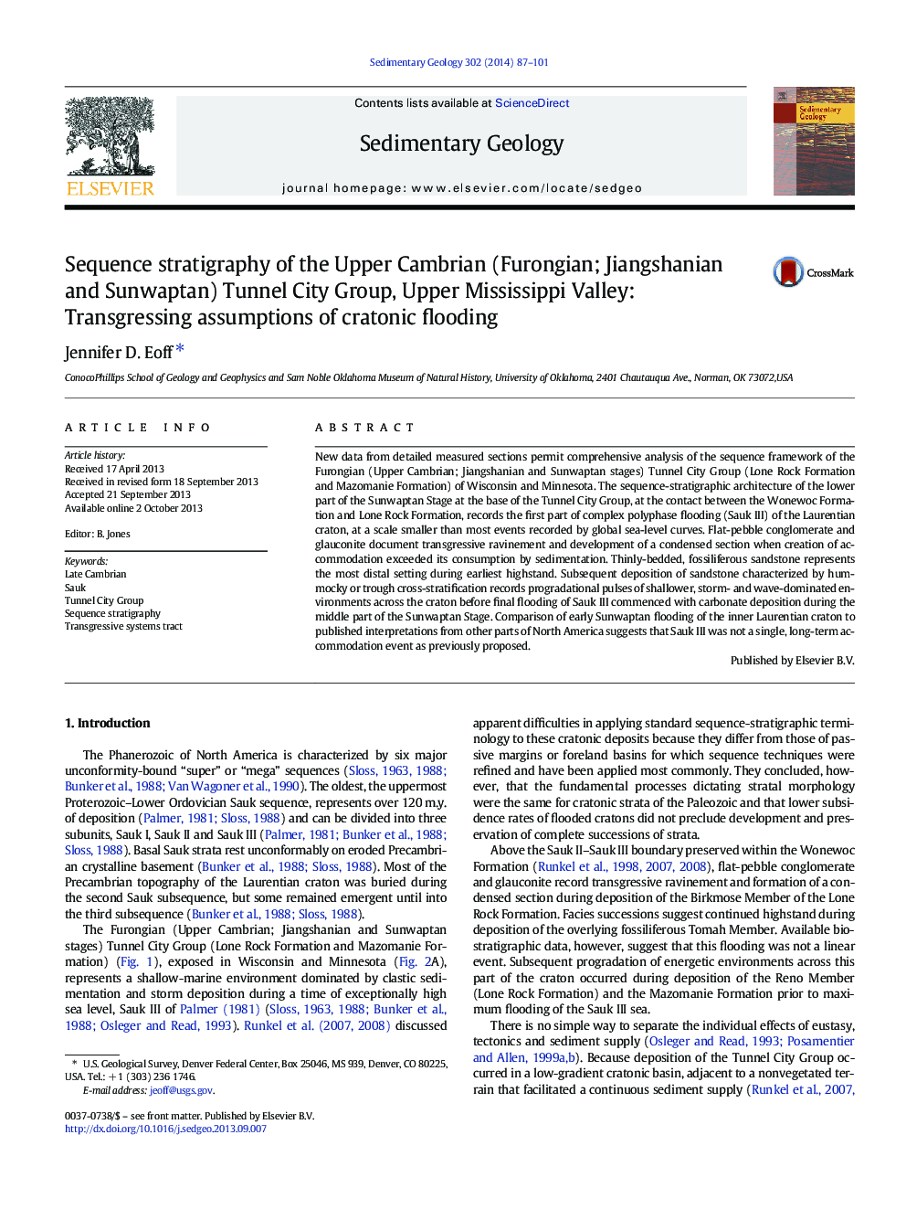 Sequence stratigraphy of the Upper Cambrian (Furongian; Jiangshanian and Sunwaptan) Tunnel City Group, Upper Mississippi Valley: Transgressing assumptions of cratonic flooding