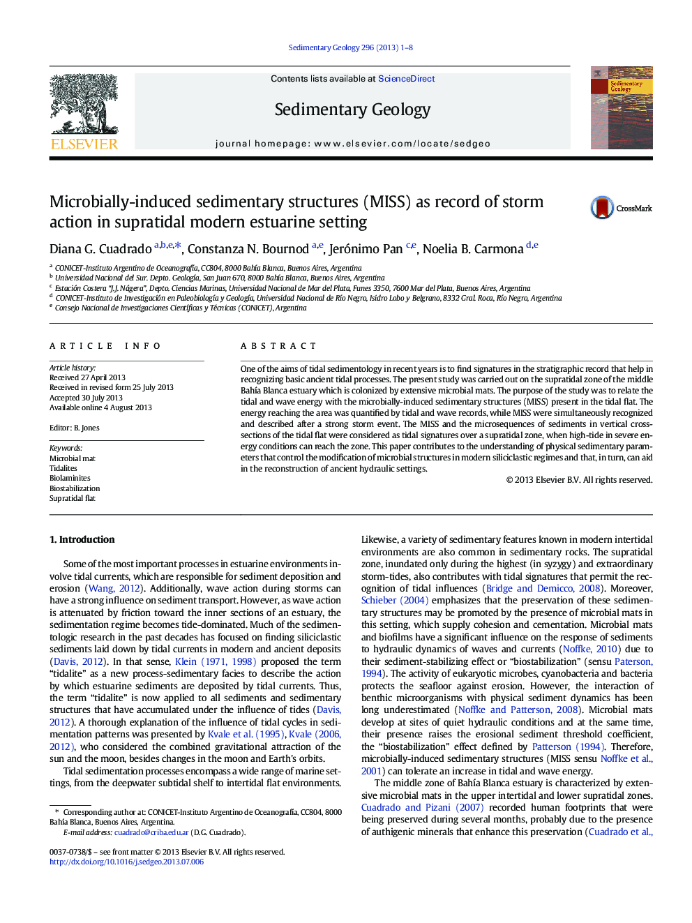 Microbially-induced sedimentary structures (MISS) as record of storm action in supratidal modern estuarine setting