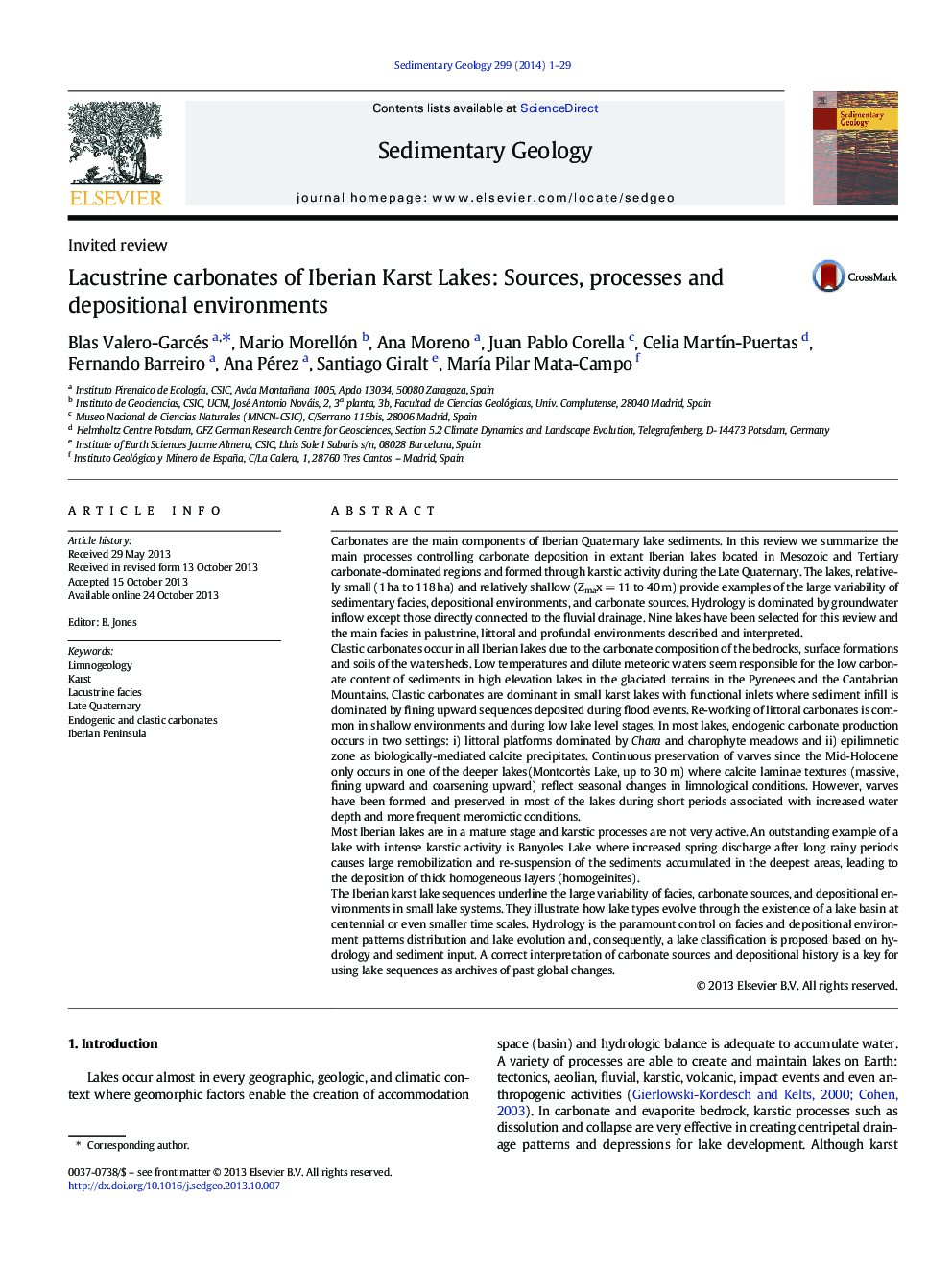 Lacustrine carbonates of Iberian Karst Lakes: Sources, processes and depositional environments