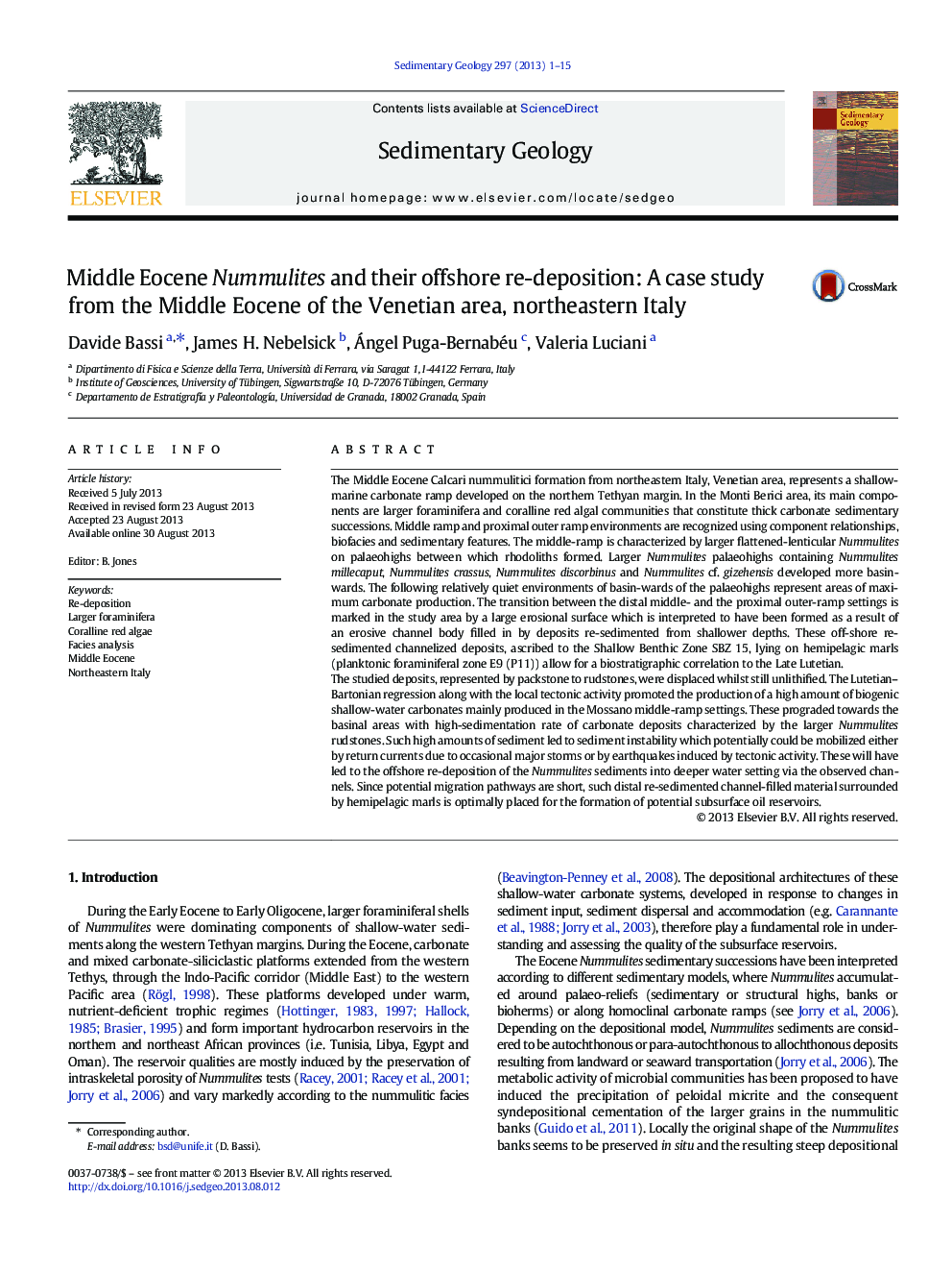 Middle Eocene Nummulites and their offshore re-deposition: A case study from the Middle Eocene of the Venetian area, northeastern Italy