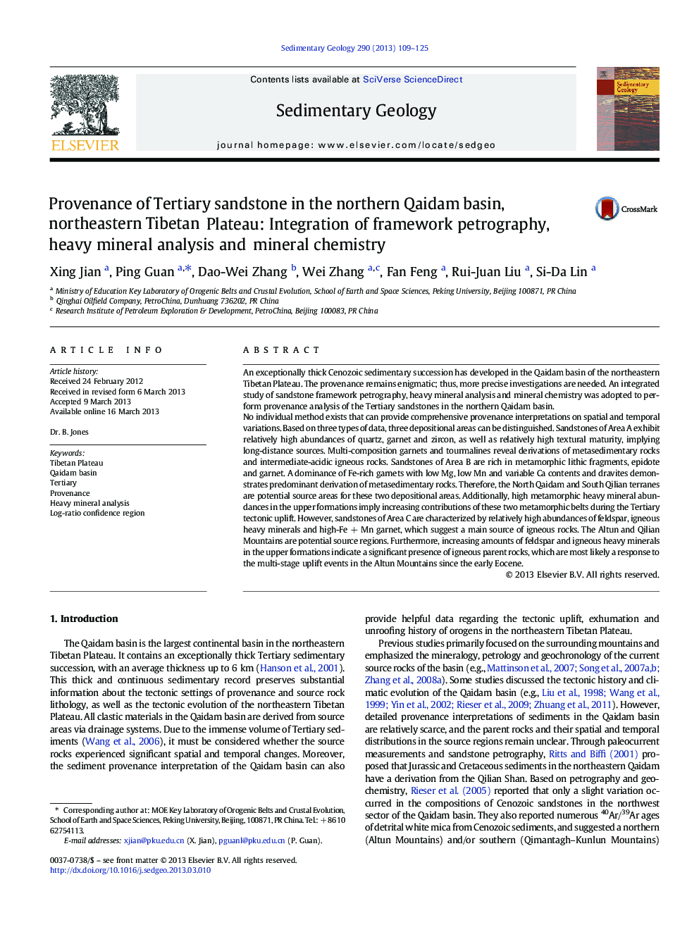 Provenance of Tertiary sandstone in the northern Qaidam basin, northeastern Tibetan Plateau: Integration of framework petrography, heavy mineral analysis and mineral chemistry