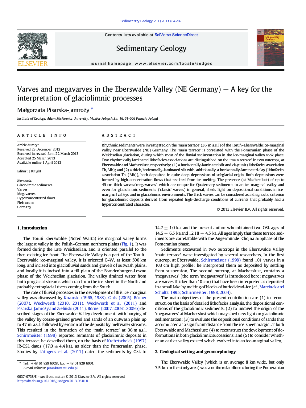 Varves and megavarves in the Eberswalde Valley (NE Germany) — A key for the interpretation of glaciolimnic processes