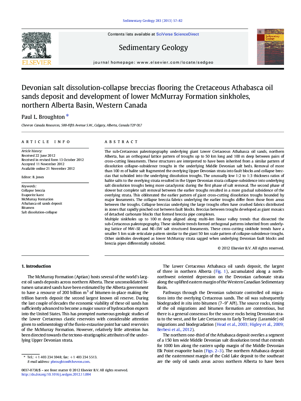 Devonian salt dissolution-collapse breccias flooring the Cretaceous Athabasca oil sands deposit and development of lower McMurray Formation sinkholes, northern Alberta Basin, Western Canada