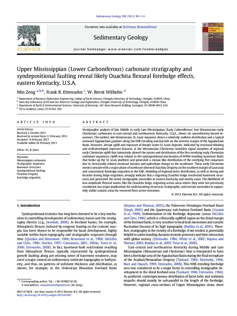 Upper Mississippian (Lower Carboniferous) carbonate stratigraphy and syndepositional faulting reveal likely Ouachita flexural forebulge effects, eastern Kentucky, U.S.A.