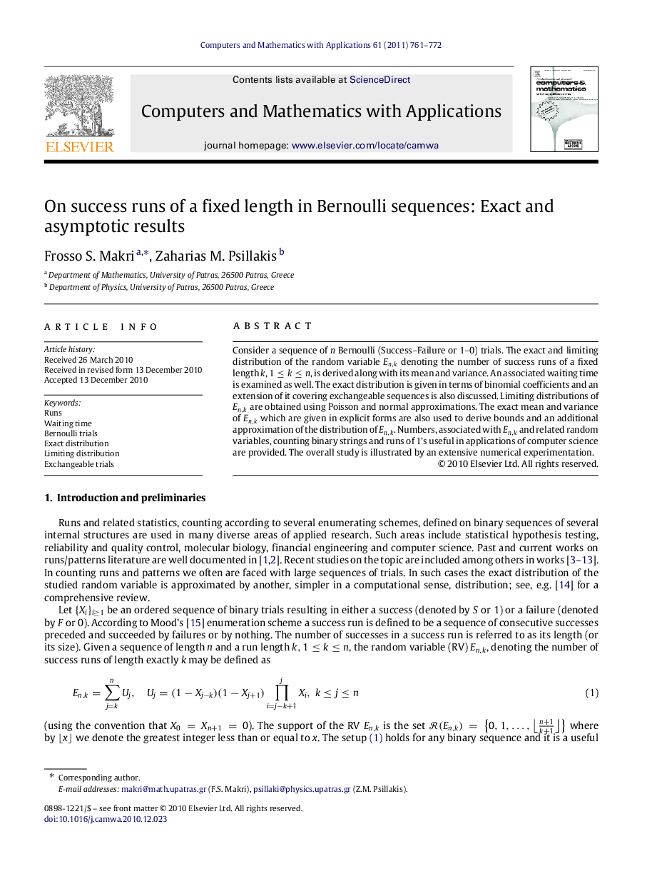 On success runs of a fixed length in Bernoulli sequences: Exact and asymptotic results