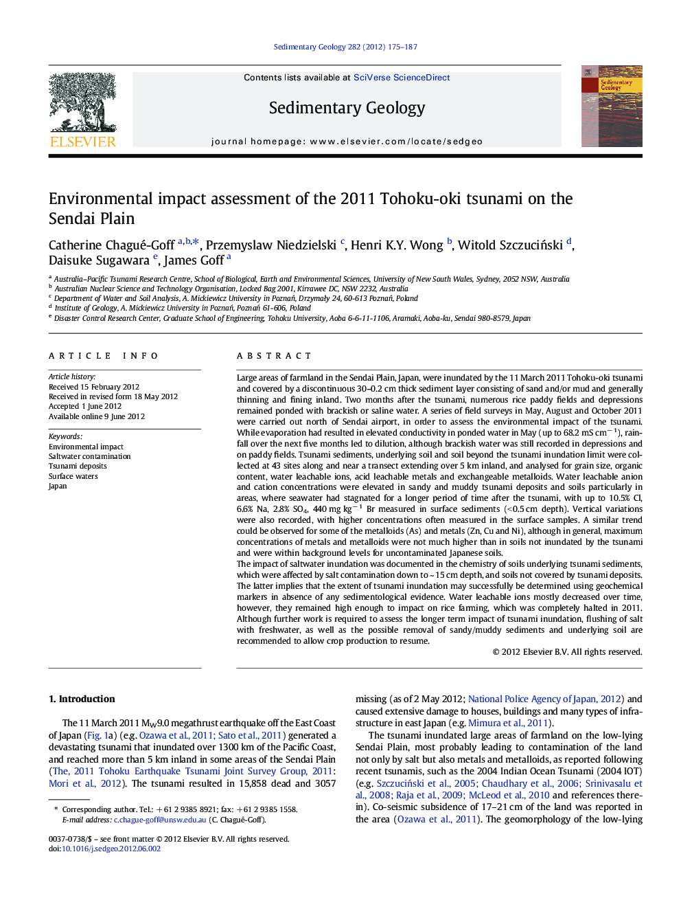 عکس صفحه اول مقاله: Environmental impact assessment of the 2011 Tohoku-oki tsunami on the Sendai Plain Environmental impact assessment of the 2011 Tohoku-oki tsunami on the Sendai Plain