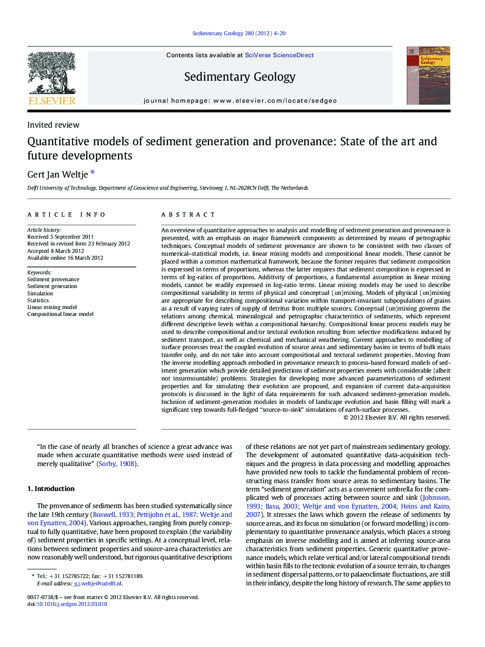 Quantitative models of sediment generation and provenance: State of the art and future developments