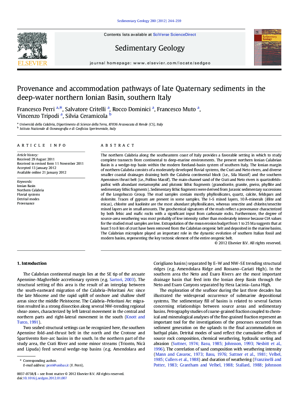 Provenance and accommodation pathways of late Quaternary sediments in the deep-water northern Ionian Basin, southern Italy