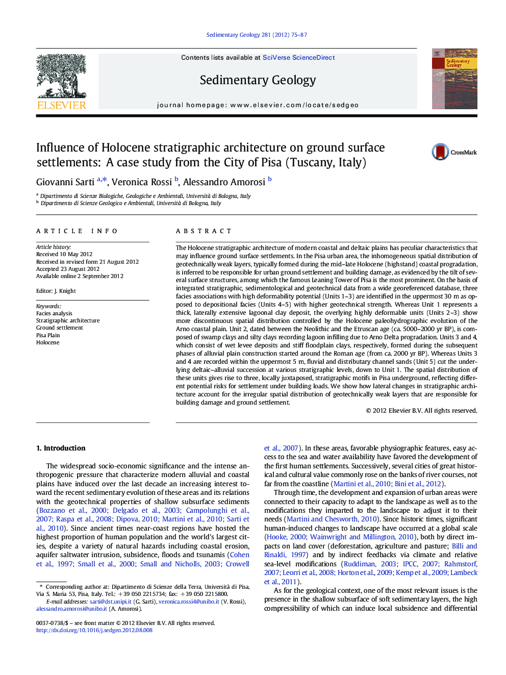 Influence of Holocene stratigraphic architecture on ground surface settlements: A case study from the City of Pisa (Tuscany, Italy)