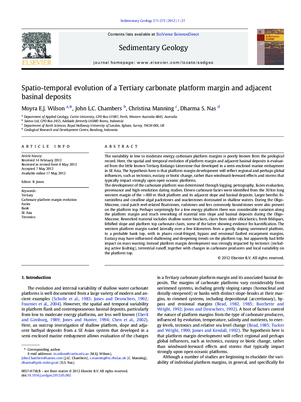 Spatio-temporal evolution of a Tertiary carbonate platform margin and adjacent basinal deposits