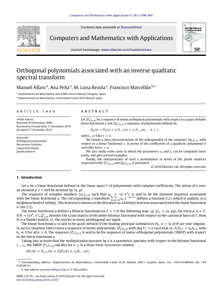 Orthogonal polynomials associated with an inverse quadratic spectral transform