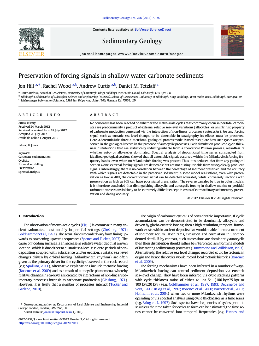 Preservation of forcing signals in shallow water carbonate sediments