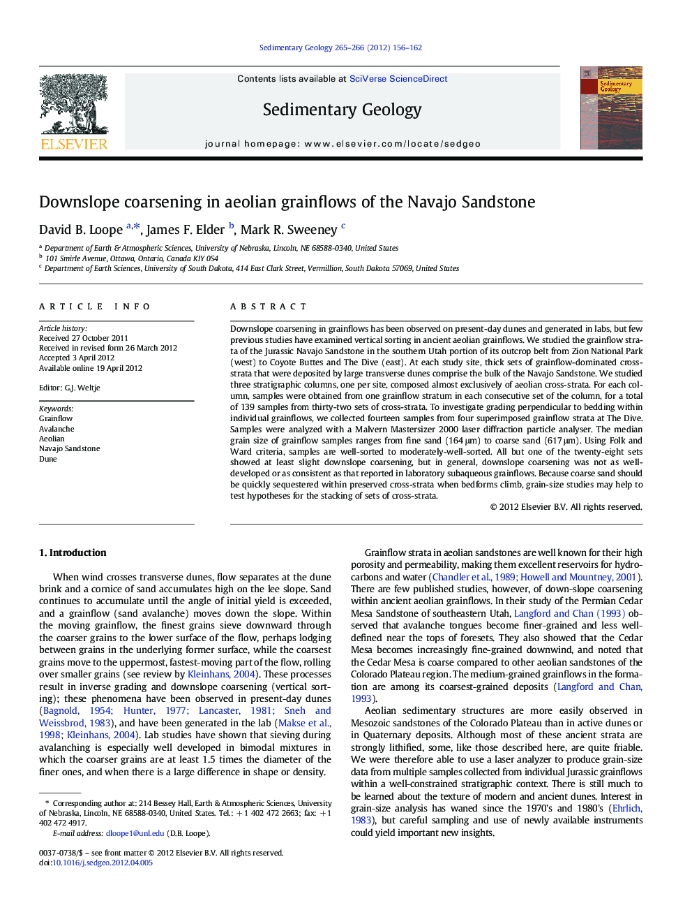 Downslope coarsening in aeolian grainflows of the Navajo Sandstone