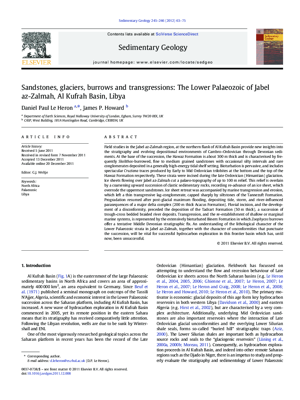 Sandstones, glaciers, burrows and transgressions: The Lower Palaeozoic of Jabel az-Zalmah, Al Kufrah Basin, Libya