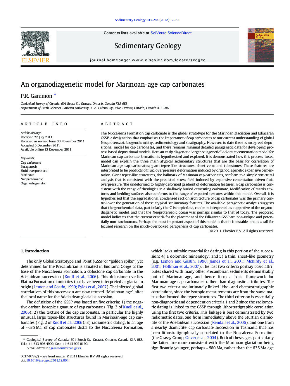 An organodiagenetic model for Marinoan-age cap carbonates