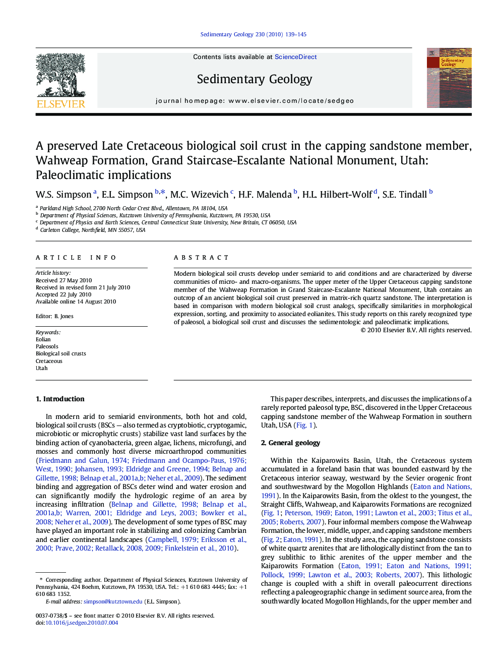 A preserved Late Cretaceous biological soil crust in the capping sandstone member, Wahweap Formation, Grand Staircase-Escalante National Monument, Utah: Paleoclimatic implications